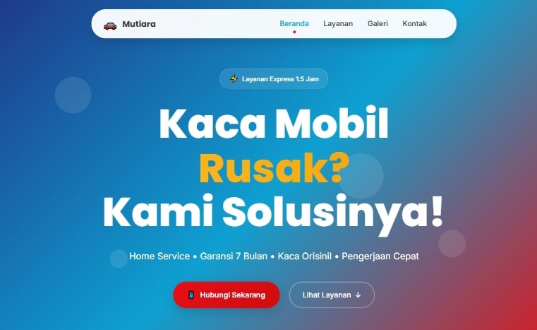 Landing Page Mutiara Kaca Mobil